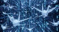 Digital Origami Cranes Flying Through Binary Code Tunnel Royalty Free Stock Photo