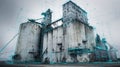 Digital Overlay on an Old Grain Elevator Structure Highlighting Architectural Features in an Urban Setting With a Cloudy Royalty Free Stock Photo