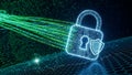 Digital padlock with binary code stream and network connections symbolizing cybersecurity Royalty Free Stock Photo