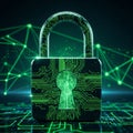 Digital Padlock with Circuit Board Design on Futuristic Background Royalty Free Stock Photo