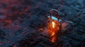 Digital padlock, cybersecuritys silent sentinel, evening glow, steadfast watch , high resolution