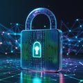 A digital padlock is enveloped in binary code, symbolizing cybersecurity. Royalty Free Stock Photo