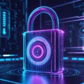 A digital padlock is enveloped in binary code, symbolizing cybersecurity. Royalty Free Stock Photo