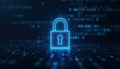 Digital padlock glowing on computer code background. Cyber security and data protection concept Royalty Free Stock Photo