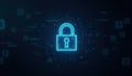 Digital padlock glowing on computer code background. Cyber security and data protection concept Royalty Free Stock Photo