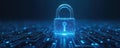 Digital padlock glows on circuit board. Secure data, cyber protection, privacy concept illustration. Network security, encryption Royalty Free Stock Photo