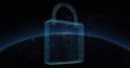 Digital padlock hologram glowing against dark background