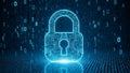 Digital padlock icon on binary code background symbolizing cybersecurity Royalty Free Stock Photo