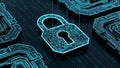 Digital Padlock Icon with Circuit Board Design and Blue Glow security technology Royalty Free Stock Photo