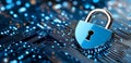 Digital padlock icon, Cyber Security Network and Data Protection Technology on Virtual Dashboard. Authorized access to