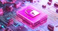 Digital padlock icon, cyber security technology, network and data protection technology on dashboard. Online internet