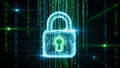 Digital padlock icon on futuristic binary code background Royalty Free Stock Photo