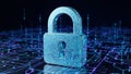 Digital Padlock Icon on Futuristic Circuit Board Background Royalty Free Stock Photo