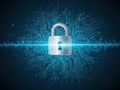 Cybersecurity Padlock: Digital Data Protection on Circuit Board Network Royalty Free Stock Photo