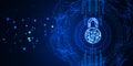 Digital padlock icon on a network background. 3D Rendering