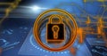 Digital padlock icon over futuristic data security image