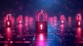 Digital padlock icons glowing in cybersecurity network