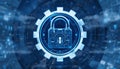 Digital Padlock Securing Network with Circuitry and Cogwheel Royalty Free Stock Photo