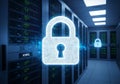 Digital padlock in server room data security concept Royalty Free Stock Photo
