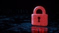 Digital padlock symbol glows red with binary code. Alert tech warning system. Cyber security data protection concept. Secure Royalty Free Stock Photo