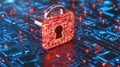 Digital padlock symbolizing cybersecurity on a circuit background Royalty Free Stock Photo