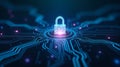 Digital padlock symbolizing cybersecurity and data protection network. Royalty Free Stock Photo
