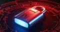 Digital padlock symbolizing cybersecurity data protection and secure online information access with glowing light effect Royalty Free Stock Photo
