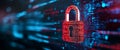 digital padlock symbolizing cybersecurity surrounded by binary code and data streams represents importance of data protection Royalty Free Stock Photo