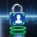 Digital padlock with user icon and binary code background symbolizing security Royalty Free Stock Photo