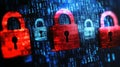 Digital padlocks with binary code background, symbolizing cybersecurity Royalty Free Stock Photo