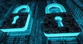 Digital Padlocks with Circuit Board Design on Binary Code Background Royalty Free Stock Photo