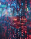 Digital padlocks on a glowing binary code background, symbolizing cybersecurity and data protection Royalty Free Stock Photo