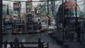 Digital painting of an abstract sci-fi fishing village concept art for games and movies - fantasy illustration