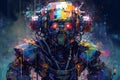 Digital painting of alien robot. Portrait of cyborg. Futuristic artwork. Generative AI
