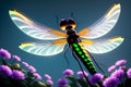 Digital painting art of dragonfly,illustration, flying dragonfly. Generative AI