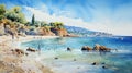 Digital painting of a beach in Tossa de Mar, Costa Brava, Spain Royalty Free Stock Photo