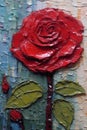 Painting of a rose done with thick impasto technique - Generative AI