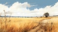 Digital Painting Of A Beautiful Wheat Field Ready For Harvest