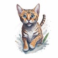 Digital painting of a bengal cat in white background. Generative AI