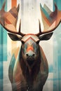 Digital Painting of a Bull Elk with Abstract Geometric Shapes