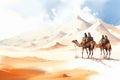 Digital painting of camels caravan in desert, Generative AI