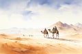 Digital painting of camels caravan in desert, Generative AI
