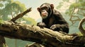 Digital Painting Of A Chimpanzee In The Forest: Mannerism Illustration Royalty Free Stock Photo