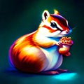 Digital painting of a chipmunk with a bowl of nuts. AI generated