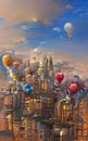 digital painting of city ballooons producer, illustration Royalty Free Stock Photo