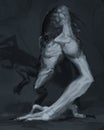 Digital painting of a creepy gorilla-like demon bounding through an environment walking on its hands - fantasy illustration