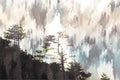 Digital painting of dead pine trees in dark tone, illustration of pine trees for background Royalty Free Stock Photo