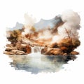 Watercolor Stream And Waterfall A Digital Painting With Realistic Landscapes