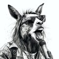 Karaoke with a donkey on a white background in the style of pop art