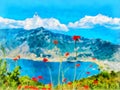 Digital painting. Drawing watercolor. Mountain landscape